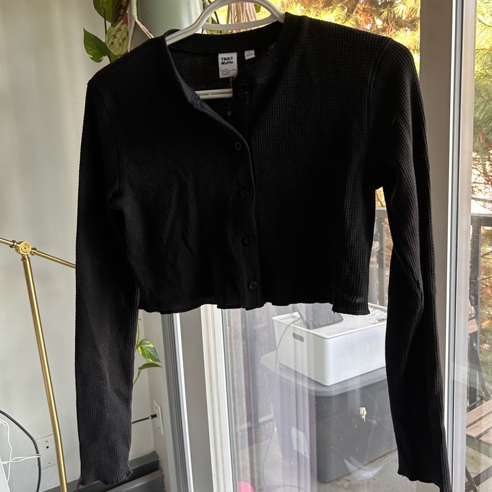 TNA Black Cropped Button-Up Top